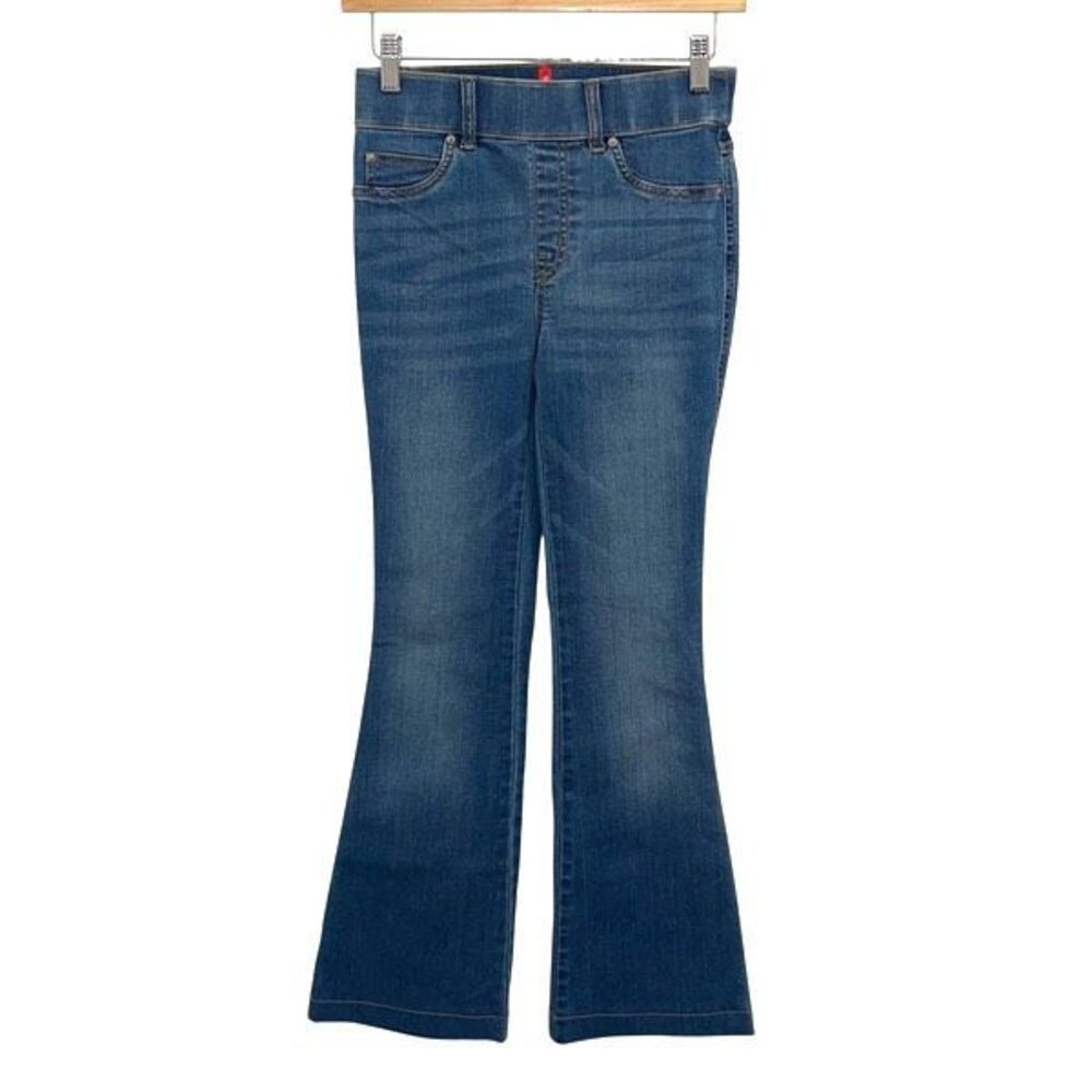 SPANX Womens Whiskered Pull On Stretch Bootcut Flare Jeans Blue Size XS